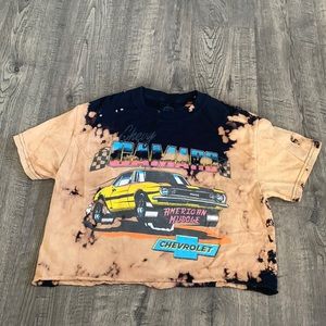 Brown tie dye cropped T shirt with graphic design